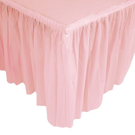 Pleated+Light+Pink+Table+Skirt+-+OrientalTrading.com Pink Table Cloth, Lace Garland, Tea Party Supplies, Paper Fan Decorations, Table Skirts, Baby Shower Garland, Hanging Paper Lanterns, Fan Decoration, Plastic Table