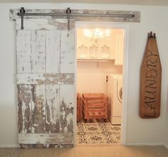 www.myvintageporch.com Farmhouse Laundry Room Ideas, Landry Room, Farmhouse Home Design, Laundry Room Update, Interior Brick, Rustic Laundry Rooms, Vintage Porch, Laundry Room Doors, Diy Sliding Barn Door