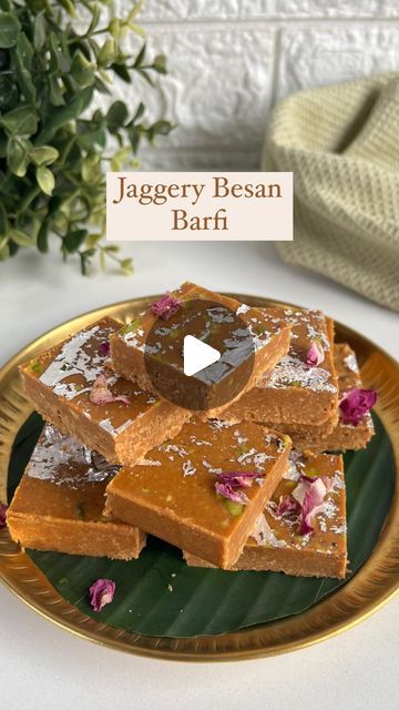 Guntas Sethi on Instagram: "✨Jaggery Besan Barfi✨ Episode 4 of #festiveeatswithChefG Life is short, eat more Barfi this festive season because it’s ‘bar-finitely’ delicious!🤪 Sweeten up your festive moments with these melt-in-mouth Jaggery Besan Barfi! This perfect recipe combines the richness of jaggery and besan to create a delectable treat that’s just right for the joyous season!! 🥳🤌🏽 Recipe: - 1 cup besan - 1/2 cup ghee - 1/3 cup jaggery - 1/4 tsp elaichi powder 🤎 Ensure the besan is roasted well in ghee until it turns aromatic and changes color. 🤎 Adjust the amount of jaggery to your taste, but be mindful not to make it too sweet. 🤎 Leave it to set in the freezer for 15 mins or until set & then store it at room temperature. 🤎 Once the mixture is ready, work swiftly to Besan Barfi Recipe, Besan Recipe, Jaggery Recipes, Barfi Recipe, How Much Sugar, Indian Sweet, Sweets Recipes, Food Festival, Healthy Baking