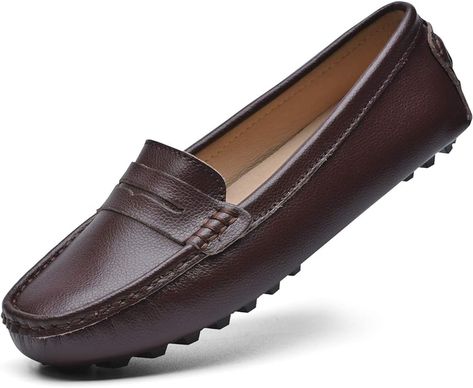 Amazon.com | BEAUSEEN Coffee Penny Loafers for Women Size 10 Genuine Leather Women's Driving Loafers,10 US | Loafers & Slip-Ons Shoes Leather Women, Womens Penny Loafers, Womens Loafers, Designer Loafers, Loafers Women, Comfortable Loafers, Driving Moccasins, Loafer Shoes Women, Driving Loafers