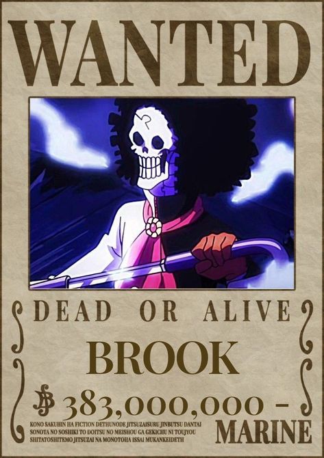 Brook Bounty Poster, One Piece Bounty Posters, Brook Wanted Poster, Wanted One Piece, Cp9 One Piece, Xman Marvel, Boho Wedding Invitation Template, One Piece Bounties, Brooks One Piece