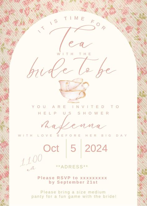 Bridal Shower Invitation - Etsy Tea With The Bride To Be, High Tea Invitations, Bridal Tea Invitations, Tea Party Bridal Shower Invitations, Tea Bridal Shower Invitations, Bridal Tea Party, Como Wedding, Tea Party Invitations, Lake Como Wedding