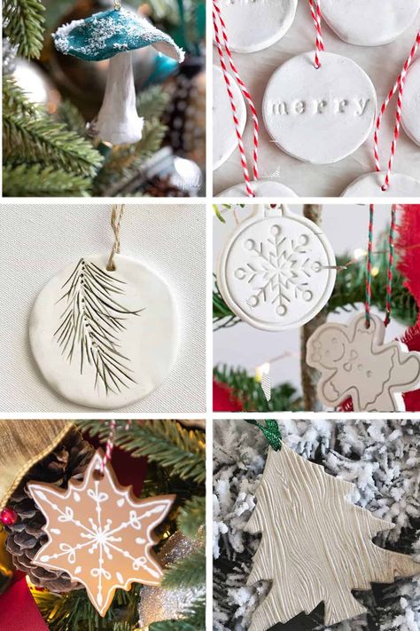 Spread festive cheer with 16 DIY Clay Ornaments you can make! Learn simple, savvy techniques to mold, paint, and personalize Christmas ornaments using simple clay and common craft or kitchen supplies. Scented Clay Ornaments, Diy Flour Ornaments, Simple Clay Ornaments, White Clay Ornaments Diy, Air Dry Clay Christmas Decorations Diy, Air Dry Clay Xmas Ornaments, Handmade Clay Ornaments Diy, Salt Clay Ornaments, Oven Bake Clay Ornaments