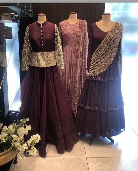 Vine Colour Lehenga, Indian Wedding Guest Dress, Gown Embroidery, Embroidery Traditional, Peplum Design, Western Gown, Lehenga Pattern, Indo Western Gown, Traditional Festival