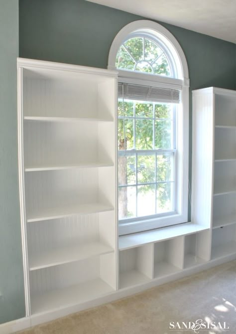 How to Build Built-in Bookshelves with bead board and rope trim + window seat. Building plans and full tutorial included! Bookshelf Window, Smart Tiles, Window Benches, Bead Board, Remodel Bedroom, Building Plans, Window Seat, Craftsman Style, Cool Stuff