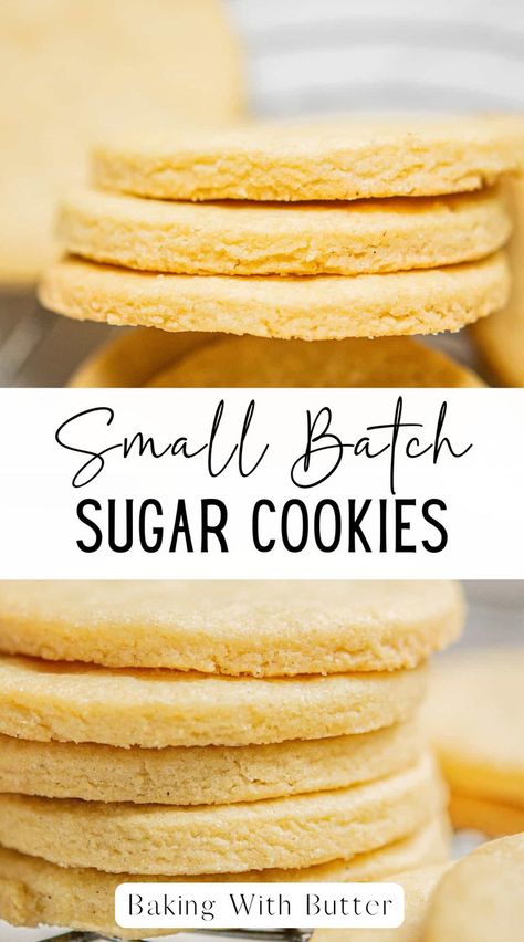 These small batch sugar cookies are perfect to decorate and snack on! They’re tender and buttery, and don’t spread in the oven. It makes a dozen sugar cookies depending on the size of cutter used. Sugar Cookie Recipe Small Batch, Small Batch Sugar Cookies, Small Batch Cookie Recipe, Roll Out Sugar Cookies, Small Batch Cookies, Sugar Cookie Recipe Easy, Classic Cookies Recipes, Christmas Baking Recipes, Sugar Cookie Icing