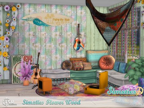 Hippie Furniture, Tropical Furniture, Hippie Garden, Cc Shopping, Flower Mural, Sims 4 Cc Furniture, Sims 1, Sims 4 Build, Hanging Flowers