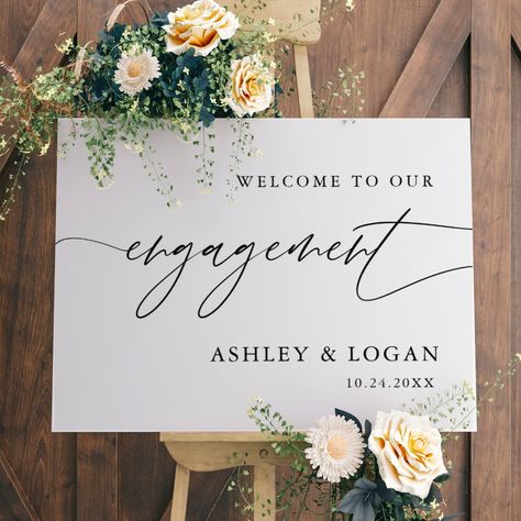 Engagement Party Welcome Sign, White Engagement Party, Wedding Shower Signs, Engagement Signs, Party Welcome Sign, Elegant Script Fonts, Engagement Party Decorations, Personalized Posters, Wedding Welcome Signs