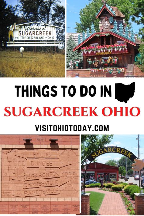 Sugarcreek is a small community in Tuscarawas County, Ohio. This area is in the middle of Amish country and it is also known as "Little Switzerland". There are lots of things to do in Sugarcreek Ohio. #sugarcreek #amishcountry #thingstodo Ohio Amish Country Road Trips, Sugar Creek Ohio, Millersburg Ohio Amish, Holmes County Ohio Amish, Berlin Ohio Things To Do, Mohican State Park Ohio, Day Trips In Ohio, Ohio Getaways, Ohio Amish Country