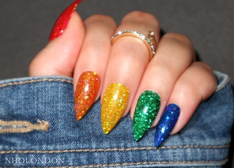 Holographic Glitter Nails, Rainbow Nails Design, Rainbow Nail Art, Wow Nails, Colorful Nails, Sparkle Nails, Rainbow Nails, Rainbow Glitter, Nail Designs Glitter