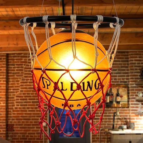 Amazon.com: QHRAY Retro Art Deco Basketball Chandelier Creative Ball Lamp Pendant Light Sports Theme Ceiling Light for Children Bedroom Indoor Home Kitchen Restaurant Bar Cafe Decoration : Everything Else Basketball Room Decor, Basketball Decor, Basketball Bedroom, Basketball Room, Boys Room Design, Sports Ideas, Bulb Pendant Light, Basketball Party, Pendant Light Styles