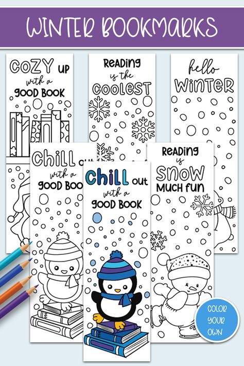 Print and Color Your Own Winter Bookmarks - Mom Does Reviews Christmas Bookmarks To Color Free Printable, Christmas Bookmarks Printable, Winter Coloring Bookmarks, Winter Bookmarks For Kids Free Printable, Free Printable Bookmarks Templates, Winter Bookmarks, Ptso Ideas, Coloring Bookmarks Free, Library Bookmarks