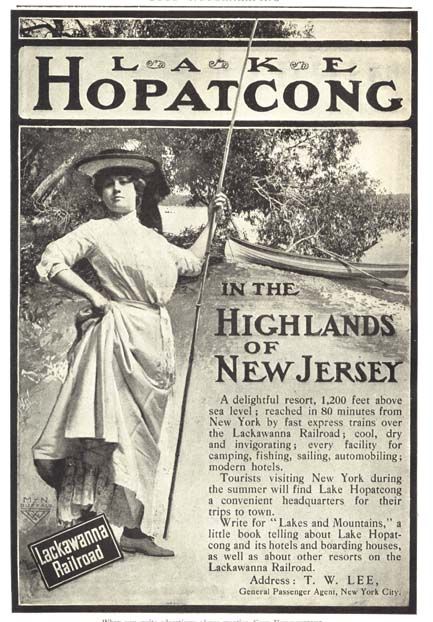 Classy Ad from Lackawanna Railroad who advertising a trip to Lake Hopatcong that took only 80 minutes on the express train from New York City. Lake Hopatcong, Train Posters, Popular Magazine, Kayak Trip, Delaware River, Visit New York, Jersey Girl, History Class, Famous Places