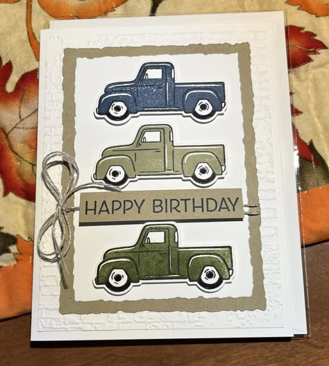 Loads Of Love Stampin Up Cards, Truckin Along Stampin Up Cards, Truck Cards Handmade, Stampin Up Male Birthday Card Ideas, Stampin Up Trucking Along Cards, Stampin Up Trucking Along, Trucking Along Stampin Up Cards, Stampin Up Birthday Cards For Guys, Truck Birthday Card