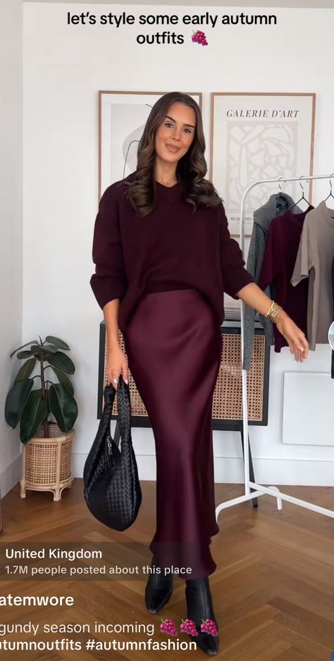 Burgundy Slip Skirt, Cranberry Skirt Outfit, Monochromatic Silk Skirt Outfit, Burgundy Long Skirt Outfit, Dark Brown Satin Skirt Outfit, Satin Burgundy Skirt Outfit, Maroon Maxi Skirt Outfit, Burnt Orange Silk Skirt Outfit, Burgundy Plus Size Outfits