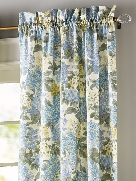 Turn your home into a year-round oasis of beauty with these pretty floral curtains. The sunny blue and yellow bouquets bring a springtime look and feel to your decor in every season. Printed on durable cotton duck to ensure years of use. Curtains are sold in pairs and include two tiebacks. When ordering Rod Pocket Curtains, measure from the top of the curtain rod down to where you want the curtains to fall; the length generally includes the rod pocket, but not the heading. Select curtain pairs w Seasonal Curtains, Blue And Yellow Curtains, Yellow And Blue Decor, Yellow Curtains Bedroom, Coastal Grandmillennial, Blue Yellow Bedrooms, Colors Room, Bamboo Panels, Yellow Bouquets