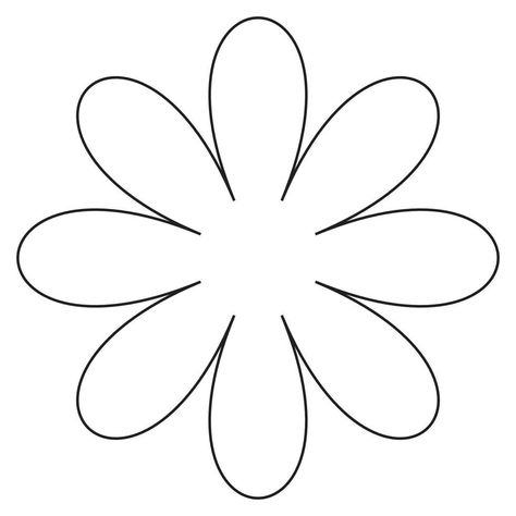 ilustración de flores con contorno de ocho pétalos negro sobre fondo blanco Daisy Flower Outline, Printable Flower Pattern, Daisy Flower Drawing, Flower Templates Printable Free, Shamrock Template, Flower Black And White, Flower Petal Template, Flower Templates Printable, Paper Flower Kit