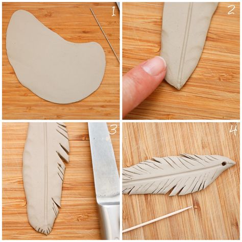 Clay Feathers Diy, Ceramic Feather, Fimo Crafts, Itsekovettuva Savi, Crea Fimo, Clay Christmas Decorations, Pottery Ornaments, Beginner Pottery, Air Dry Clay Projects