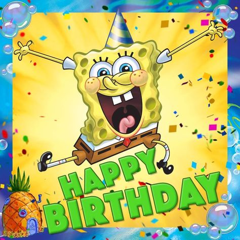 Spongebob Party Favors, Happy Birthday Spongebob, Silly Happy Birthday, Birthday Animation, Spongebob Happy, Birthday Spongebob, Spongebob Squarepants Party, Baby Boy Birthday Cake, Spongebob Cartoon