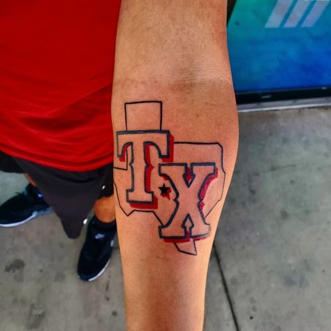 #texasrangers #dallascowboys #fortworth #Dallas #Texas #Arlington #grandprairie #Southlake #grapevine #texasstatetattoos #texasstatetattoo #letteringtattoo #coloredtattoos #outlinetattoo #tattoosbysketch #joshdrawz1 #joshdrawz #thechosenoneink #thechosenoneinkarlington #thechosenoneinktattoos #solidink #dynamicink #eternalink# blackandgreytattoos #armtattoos #tattooartist #tattoos # Texas Rangers Tattoo, Texas Tattoo For Men, Tx Tattoo, Texas Tattoo, Dallas Tattoo, State Tattoos, Texas Tattoos, Red Tattoos, Ink Ideas