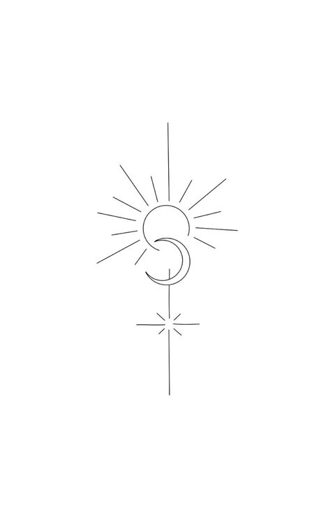 Fineline Tattoo Minimalist, Sun Moon And Stars Tattoo, Vertical Tattoo, Tattoo Sonne, Moon Sun Tattoo, Minimalistic Tattoo, Fineline Tattoo, Sharpie Tattoos, Getting A Tattoo