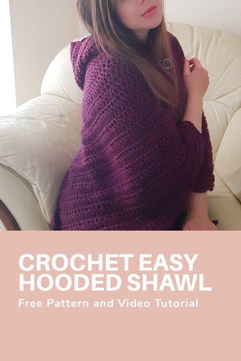 Crochet Hooded Shawl Pattern Free, Crochet Hooded Cape Free Pattern, Crochet Hooded Shawl, Crochet Cape Pattern Free, Cape Pattern Free, Crochet Project For Beginners, Hooded Poncho Pattern, Crochet Cape Pattern, Shawl Free Pattern