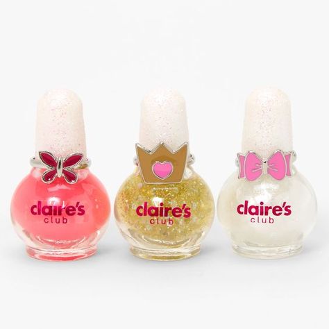 Claire's Club Princess Glitter Peel-Off Nail Polish Ring Set - 3 Pack#Nail #nailcolor #nailpolish Nail Polish Ring, Disney Princess Nail Polish, Claire's Nails, Rings Pack, Kids Nail Polish, Nail Polish Gift, Cute Nail Polish, Professional Manicure, Nail Drills