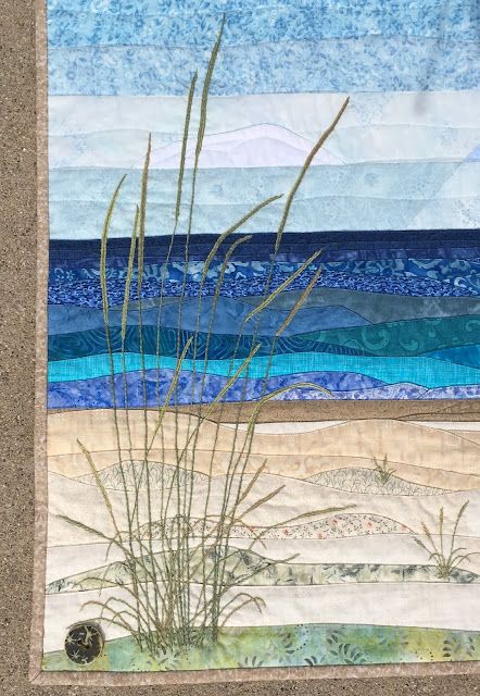 Quilts from the Little House: Lake Michigan Finish Seascape Quilts, Quilt Boards, Textiles Ideas, Ocean Quilt, Watercolor Quilt, Beach Quilt, Sea Quilt, Landscape Art Quilts, Landscape Quilt