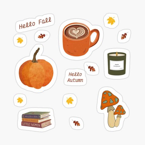 Get my art printed on awesome products. Support me at Redbubble #RBandME: https://www.redbubble.com/i/sticker/Set-of-cozy-autumn-stickers-by-Shiningsticker8/164246410.EJUG5?asc=u Autumn Stickers Printable, Fall Stickers, Digital Journaling, Autumn Stickers, Fall Printables, Phone Stickers, Cozy Autumn, Cream Background, Autumn Cozy