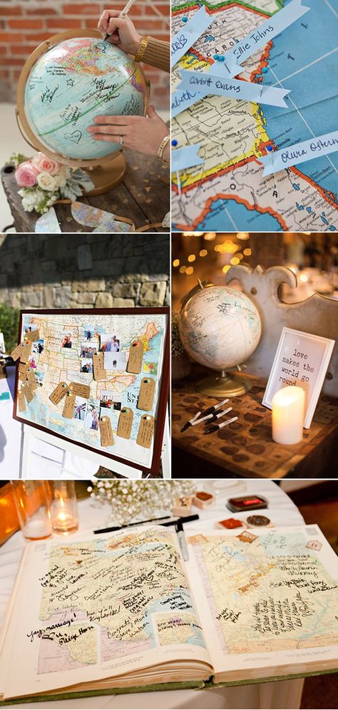 unique map and globe wedding guest book ideas Globe Wedding, Creative Guest Book, Map Guest Book, Wedding Planning Book, Wedding Guest Book Unique, Unique Guest Book, Wishing Tree, Unique Maps, Wedding Guest Book Alternatives