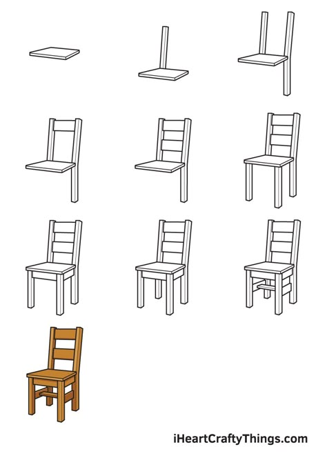 How to Draw a Chair — Step by Step Guide Chair Drawing Reference, A Chair Drawing, Drawing Chair, Chairs Drawing, Drawing A Chair, Draw A Chair, Stool Drawing, Chair Design Drawing, How To Draw Chairs