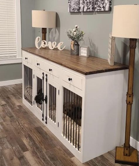 Dog Kennel Furniture Plans, Diy Dog Kennel Furniture, Furniture Kennel, Entertainment Center Plans, Double Dog Kennel, Kennel Diy, Kennel Furniture, Double Dog Crate, Diy Dog Crate