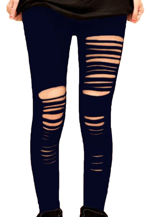 Punk Rock Fashion Women, Black Ripped Leggings, Legging Fashion, Women Leggings Outfits, Ripped Leggings, Essential Wardrobe Pieces, Gothic Leggings, Ripped Pants, Stylish Leggings