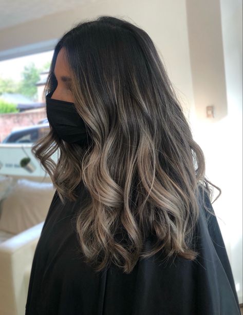 Dark Base Balayage, Ash Brunette Balayage, Brunette Ash Balayage, Mushroom Balayage Brunette, Balayage Ash Brown, Toned Balayage, Balayage Ash, Ash Brunette, Balayage Hair Ash