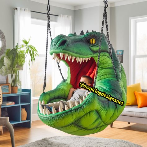 These Hanging Dinosaur Loungers Will Have Your Kids Swinging into the Jurassic Age! Dinosaur Head, Kids Labels, Ancient Tree, Buy 1 Get 1 Free, Stone Texture, Book Nooks, Buy 1 Get 1, Boy's Room, Clearance Sale