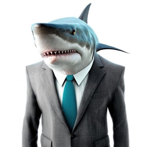 Premium Photo | A shark wearing a suit and tie is standing in front of a white background. Shark Dress, Background Transparent, Photo Stands, Business Suit, Formal Business, Sea Food, Suit And Tie, Premium Photo, My Brain