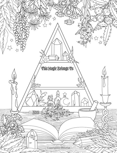 Amy Cesari Coloring Pages, Grimoire Drawing Ideas, Witch Coloring Pages Free Printable, Book Of Shadows Coloring Pages, Wiccan Coloring Pages, Pagan Coloring Pages, Witchcraft Coloring Pages, Witch Coloring Pages For Adults, Tarot Coloring Pages