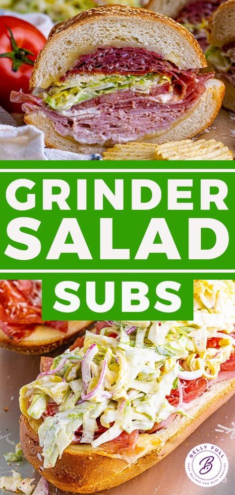 Loaded Italian Sandwich, Best Italian Sandwiches, Grinder Salad Subs, Sandwich Recipes Grinder, Homemade Italian Subs, Italian Bagel Sandwich, Baked Grinder Sandwiches, Homemade Italian Hoagies, Classic Italian Sandwich