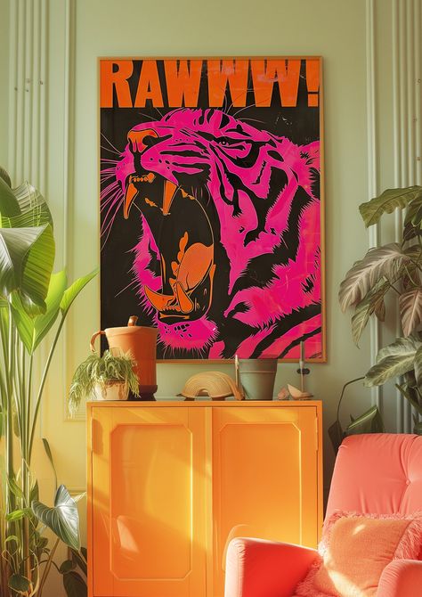 Tiger Poster, Maximalist Wall Art, Psychedelic Art, Dopamine Decor, Trendy Poster, Aesthetic Art, Animal Print, Trippy Poster, Pink Wall Art Trippy Posters, Trippy Wall, Tiger Poster, Maximalist Wall, Dopamine Decor, Maximalist Wall Art, Poster Pink, Poster Aesthetic, Inspire Me Home Decor