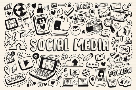 Collection of social media monochromatic... | Free Vector #Freepik #freevector #social-media #hand-drawn #doodle #black-and-white Social Photo, Valentine's Day Poster, Social Media Drawings, Drawing Accessories, Doodle Pages, Doodle Cartoon, Drawing Journal, Doodle Images, Graphic Editing