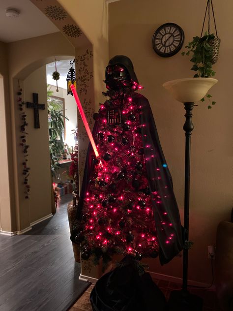 Made my first Darth Vader Xmas Tree Darth Vader Christmas Tree, Darth Vader Halloween, Darth Vader Christmas, Star Wars Wallpaper, Halloween Trees, Xmas Tree, Nutcracker, Tablescapes, Darth Vader