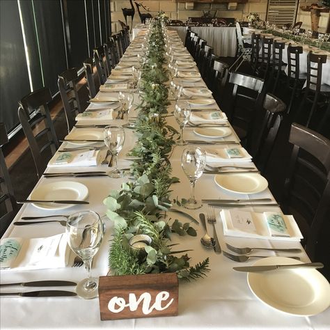 Gum Leaf Table Decorations, Long Table Decorations, Natural Bouquet Wedding, Buffet Wedding Reception, Buffet Wedding, Graduation Dinner, Natural Bouquet, Gum Leaves, Table Garland