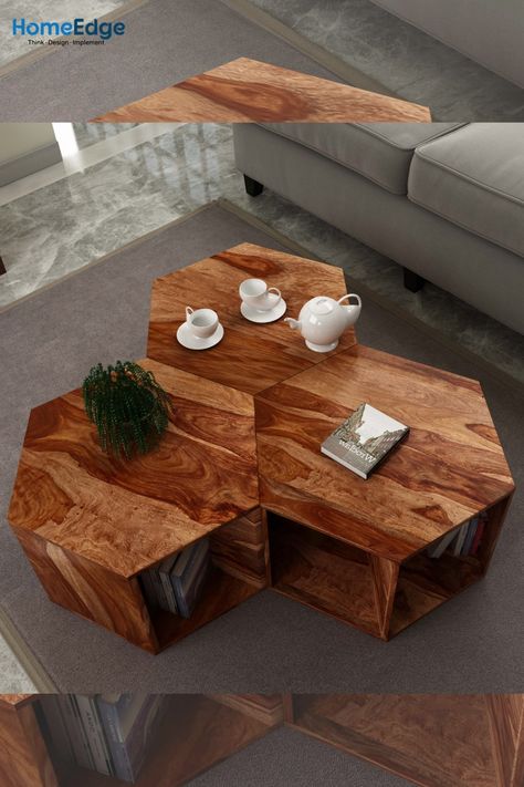 Diy Hexagon Coffee Table, Hexagonal End Table, Hexagon Furniture, Octagon Coffee Table, Woodworking Coffee Table, Hexagonal Coffee Table, Wooden Coffee Table Designs, Hexagon Coffee Table, Living Room Design Boho