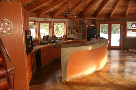 Interiors_36 Eco Kitchen Design, Circular Homes, Round Homes, Yurt Interior, Cob Homes, Grain Bin House, Earth Houses, Yurt Home, Yurt Living