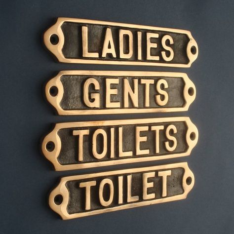 Bronze Door Signs - Toilet, Toilets, Ladies, Gents, Disabled, WC, The Man Cave, Mind Your Head, Mind The Step - Cafe, Pub, Restaurant Signs Restaurant Toilets, Pub Signage, Wc Sign, Toilet Signs, Toilet Door Sign, Brunch Bar, Restaurant Bathroom, Bronze Door, Pub Restaurant