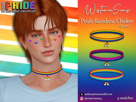 The Sims Resource - Pride Rainbow Choker for men Sims 4 Rings, Sims 4 Hat Cc, Sims 4 Nails, Sims 4 Men Clothing, Sims 4 Piercings, Rainbow Choker, Sims 4 Challenges, Kids Create, Sims4 Cc