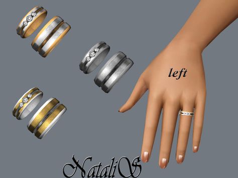 Woman's Wedding Ring for Couple Carved Wedding Ring Set. Ring of modern design with satin-finish trim and three sparkling crystals. For the left hand.  Found in TSR Category 'Sims 3 Rings for the... Carved Wedding Ring, Couples Wedding Rings Set, Rose Gold Stackable Rings, Sims 4 Piercings, Sims 4 Tsr, Infinity Ring Wedding, Sims 4 Dresses, Sims4 Clothes, Sims 4 Collections