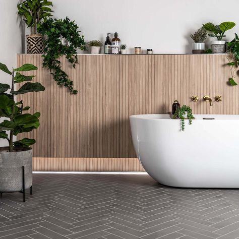 2025 Interior Design Trends: What to Expect! - Walls and Floors Shower Room Tiles, Natural Bathroom Ideas, Biophilic Home, Downstairs Toilet Ideas, Bathroom Wall Tiles, Toilet Ideas, Wood Panelling, Natural Bathroom, Victorian Tiles