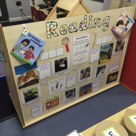 EYFS reading display Reading Corner Display Eyfs, Reading Corner For Preschool, Reading Display Ks1, Reception Reading Corner, Book Corner Display Eyfs, Reading Display Year 1, Reading Activities Eyfs, Ks1 Book Corner Ideas, Reading Area Display Eyfs