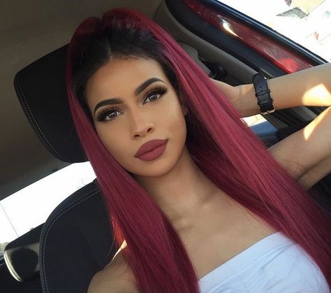 Red Ombre Hair, Brazilian Straight Human Hair, Black Roots, Burgundy Hair, Ombre Hair Color, Red Hair Color, Straight Human Hair, Hair Black, Hair Inspo Color